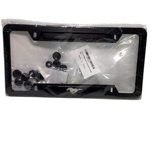 2 Metal License Plate Frames For Ford Mustang W/ Logo Valve Stems Black NEW
